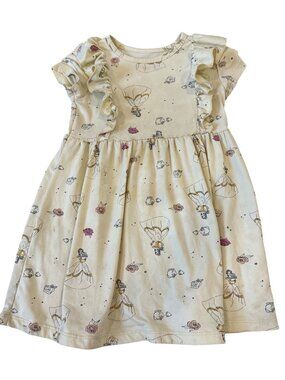 Disney Princess Girls Dress With Ruffle Sleeves & Belle Print Size 3T Yellow